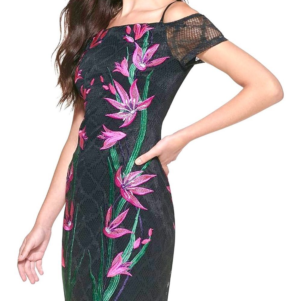 Guess Sexy Off-The-Shoulder Gorgeous Embroidered Tropical Floral Dress 10 NEW - Picture 3 of 8